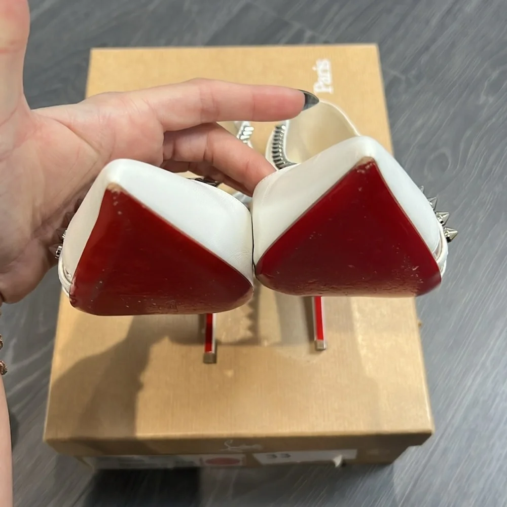Christian Louboutin White Studded 100mm heels